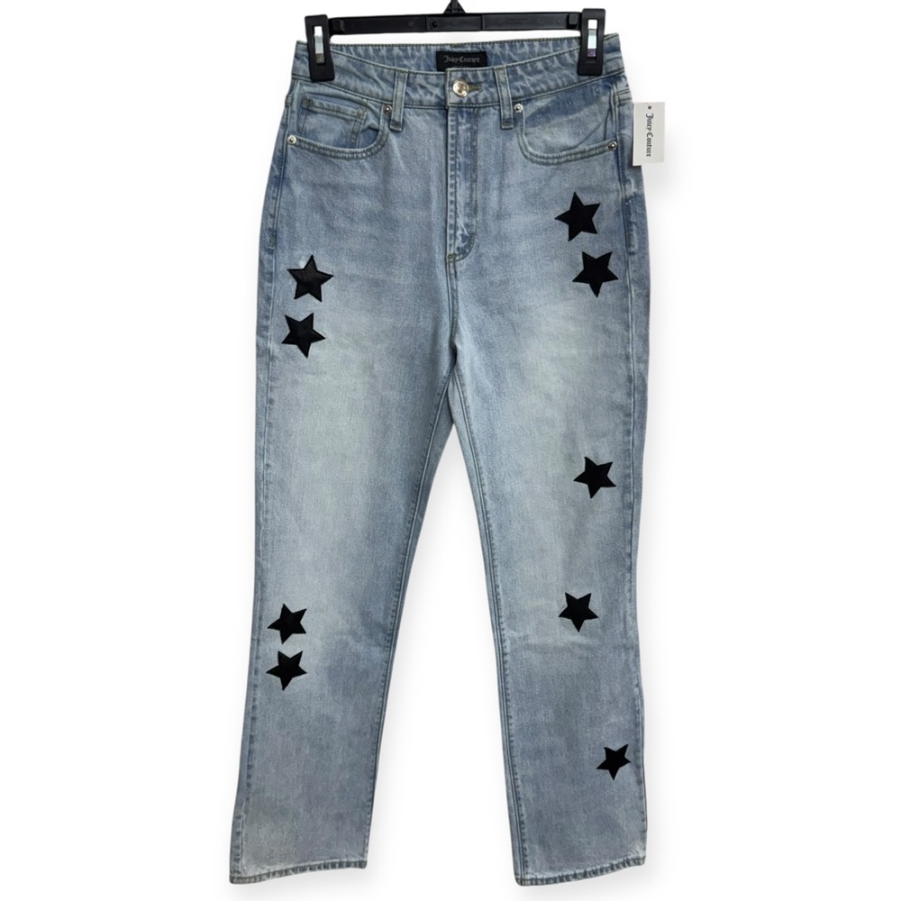 Juicy Couture Stars Straight Leg Light Wash‎ Jeans with Distressed Details 26